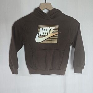 Nike Boys Kids Hoodie Pullover‎ Brown Spellout Logo Size M 5-6yrs